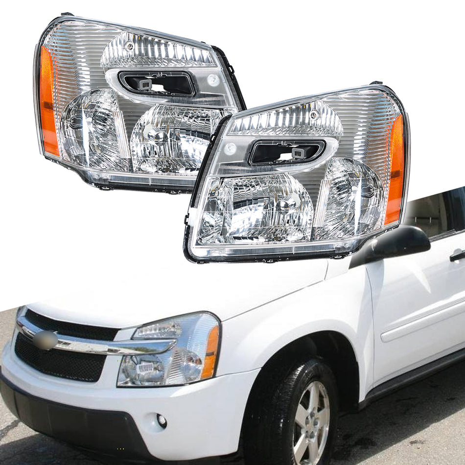 Headlight Front Pair Lamps For 2005-2009 Chevy Equinox Halogen LH+RH Chrome