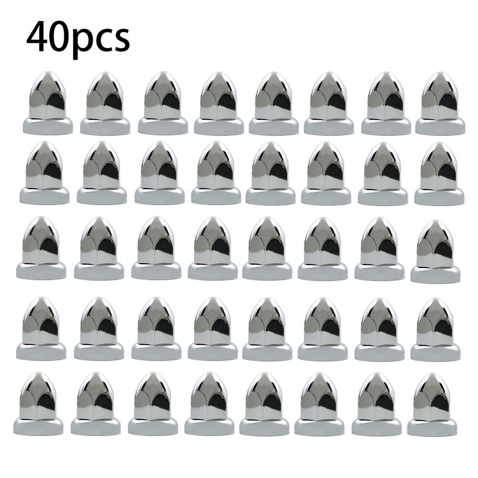 40 Pack 33mm Chrome Lug Nut Covers ABS Plastic Push on Bullet For Semi Truck
