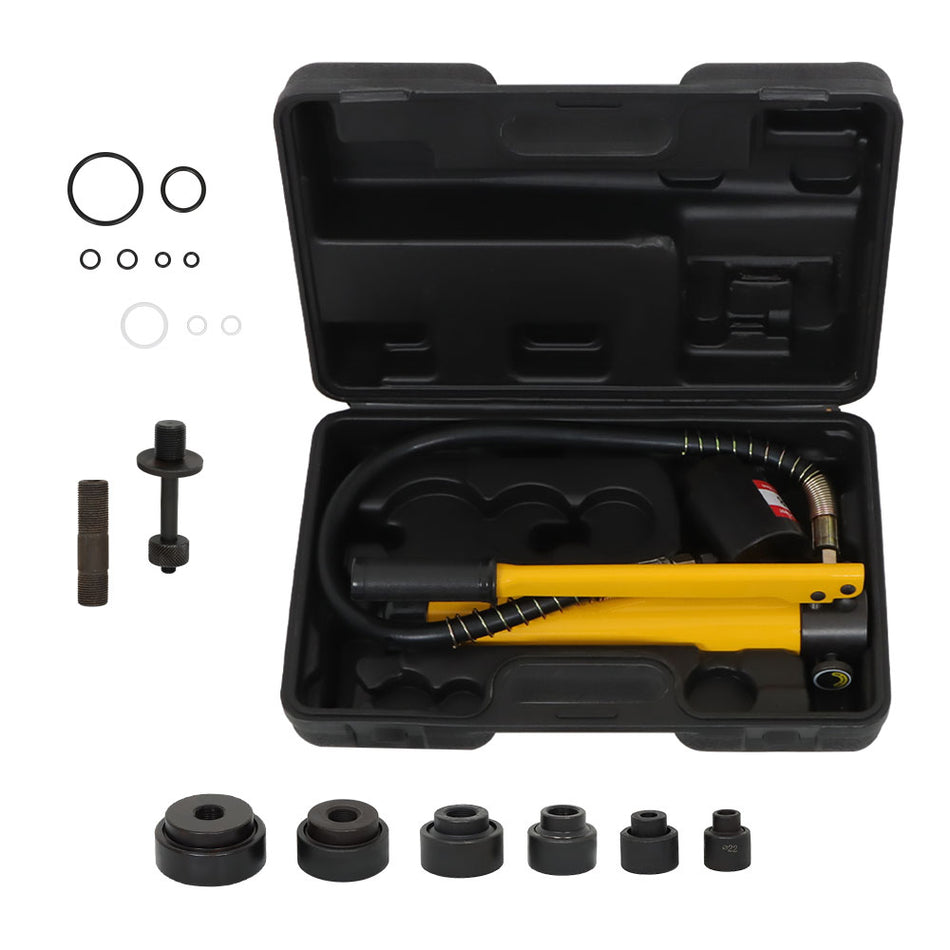 10 Ton & 6 Dies Hole 1/2" To 2" Hydraulic Knockout Punch Driver Tool Kit