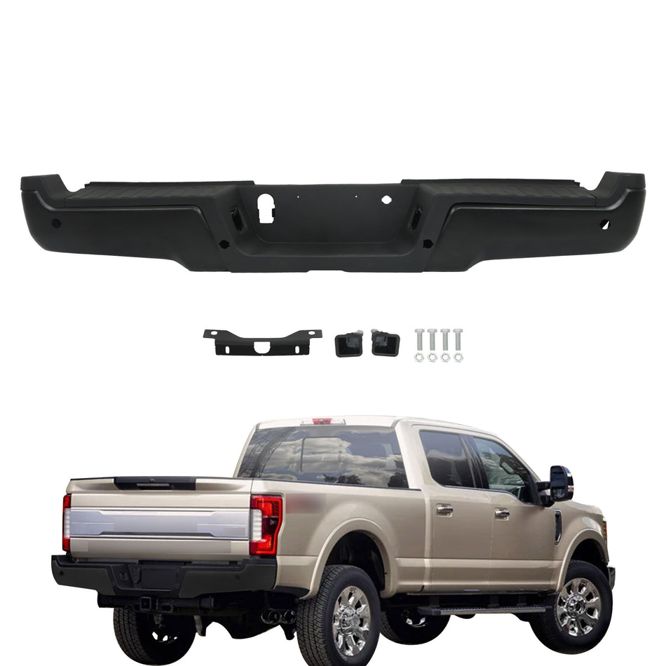 labwork Rear Step Bumper Black Replacement for 2017 2018 2019 F250 Super Duty with Parking Aid Sensor Holes FO1103196 Steel