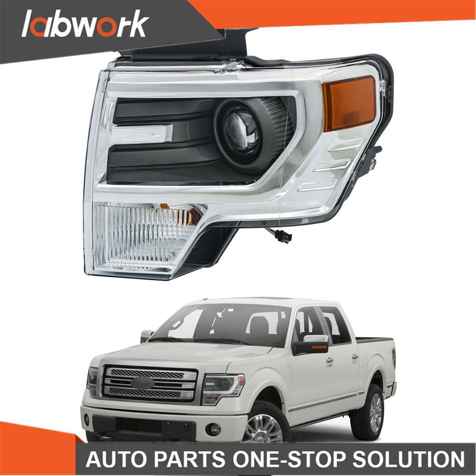 Labwork Headlight For Ford F150 2013-2014 HID Projector Left Side Electroplated
