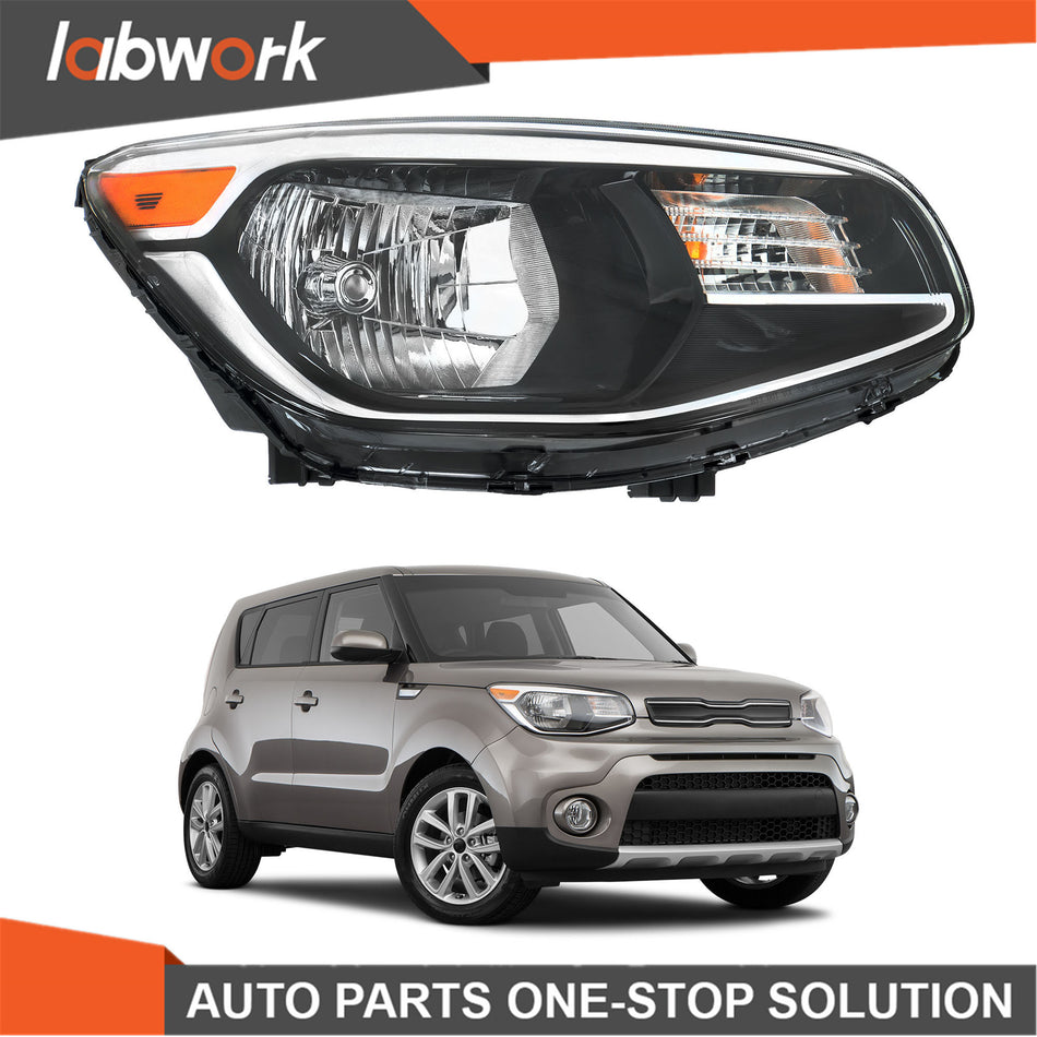 Labwork Headlight For Kia Soul 2014-2019 Halogen Type Chrome Assembly Right Side