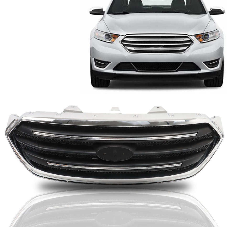 Labwork Front Upper Grille For 2013-19 Ford Taurus Matte Black W/Chrome Trim