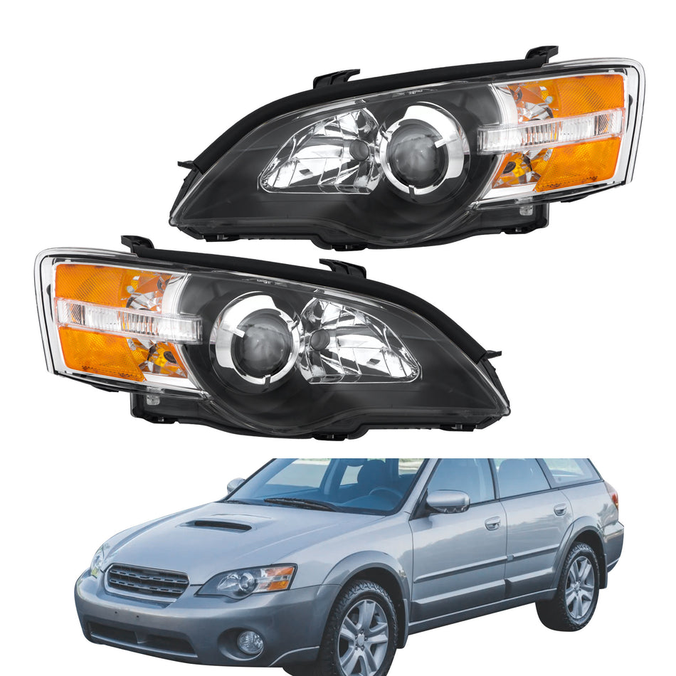 Labwork LH&RH Headlight For Subaru Legacy/Outback 2005-2007 Halogen Glossy Black