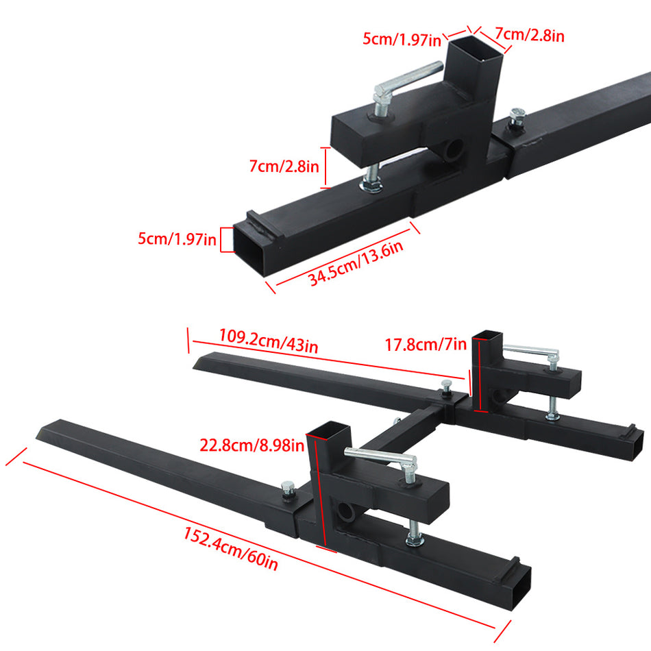 60" Heavy Duty Pallet Forks with Adjustable Stabilizer Bar for Loader Bucket