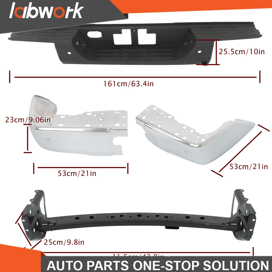 Labwork Chrome Rear Step Bumper Assembly For 2014-21 Toyota Tundra W/Sensor Hole