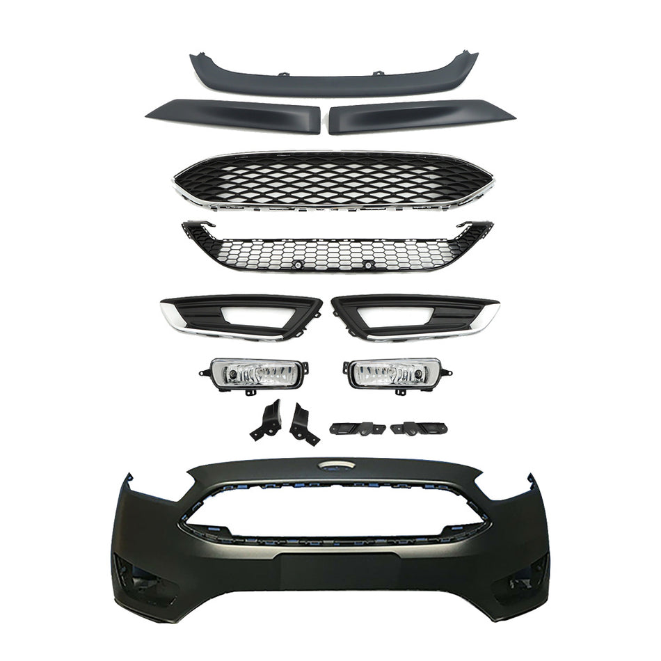 Labwork Front Bumper Cover+Grill +Fog Light+Lips Fit For 2015 Ford Focus Plastic