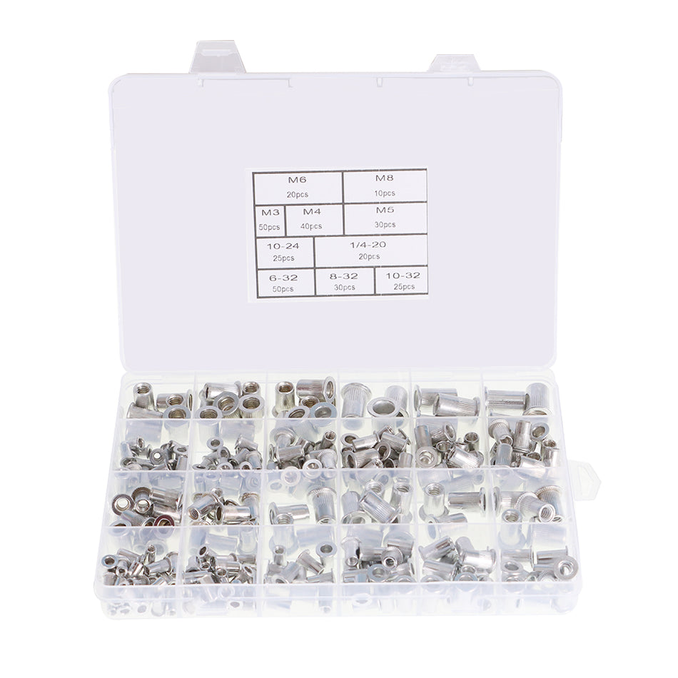 300 Pieces Aluminum Rivet Nut Rivnut Nutsert Kit 150Pcs Metric + 150Pcs SAE New