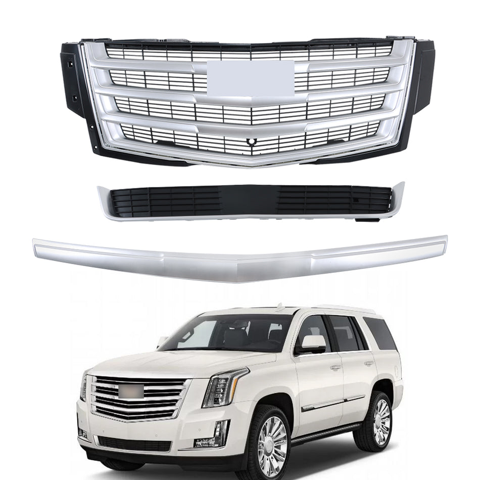 Labwork Front Bumper Grille With Hood Molding+Lower Face Bar For 15-20 Escalade