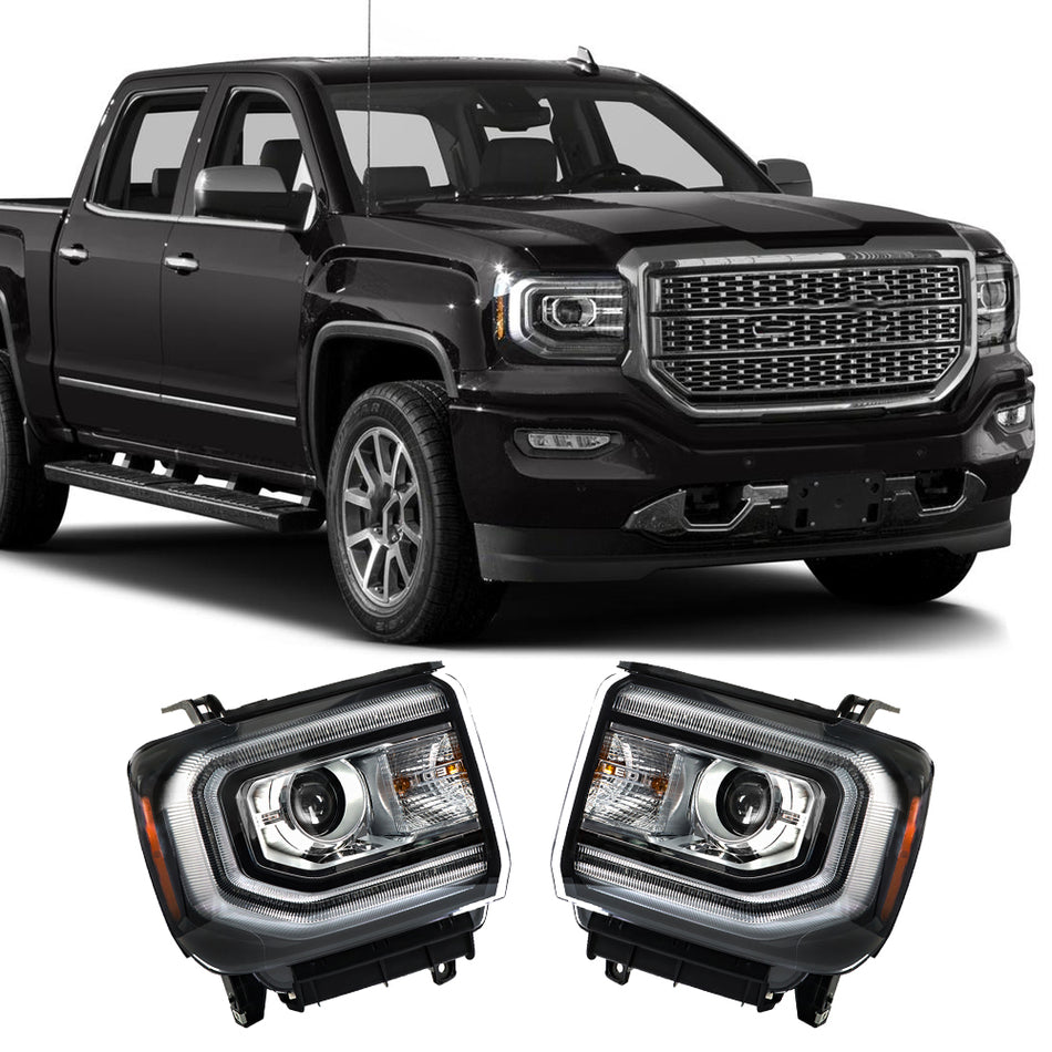 Labwork Right+Left HID Headlights For GMC Sierra 1500 2016-2018 W/o Ballast+Blub