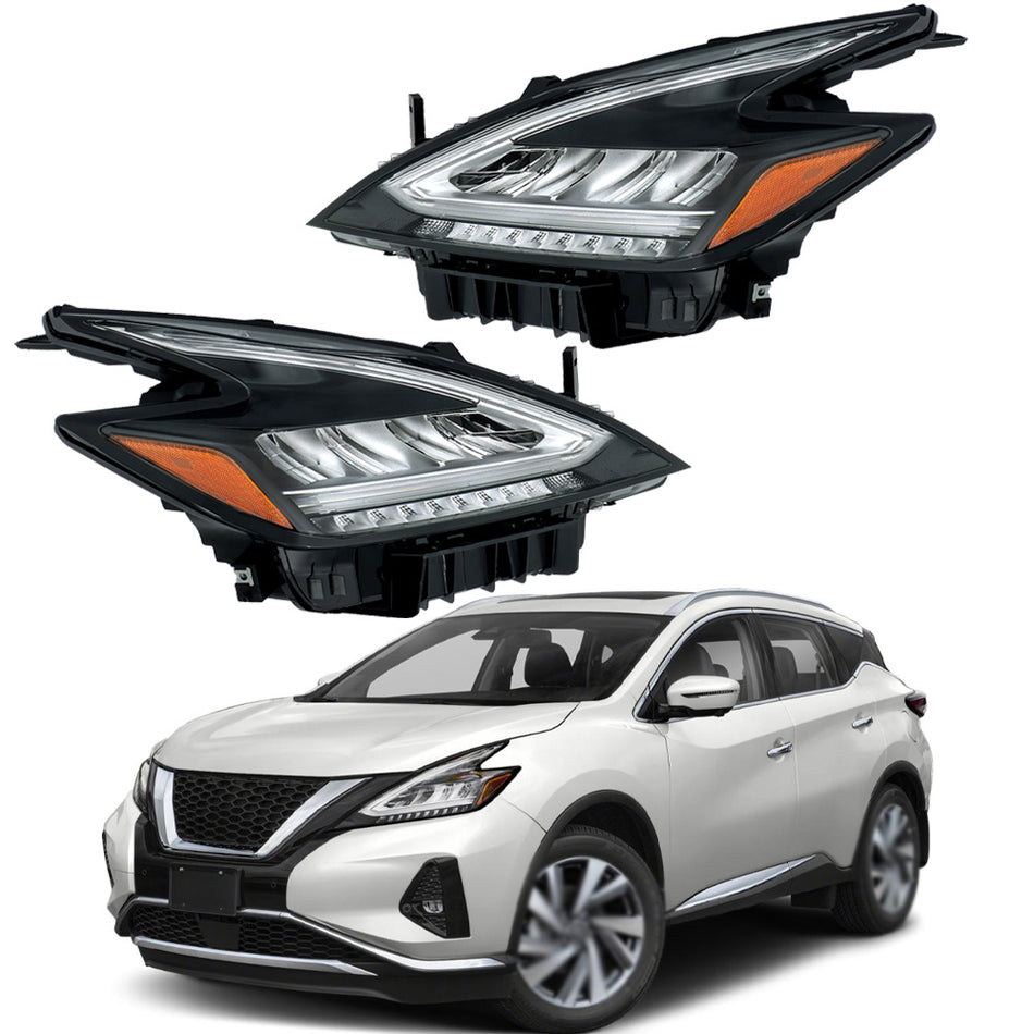 Labwork Left+Right Headlights For 2019 2020 2021 Nissan Murano Black Housing LED