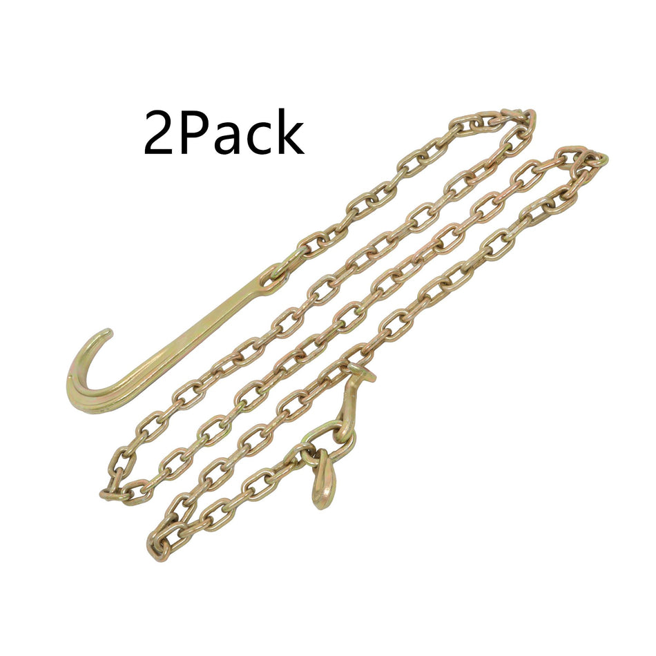 2Pack 5/16 x 10 FT Grade 70 Tow Chain 15" Mini J Hook Recovery Wrecker Axle