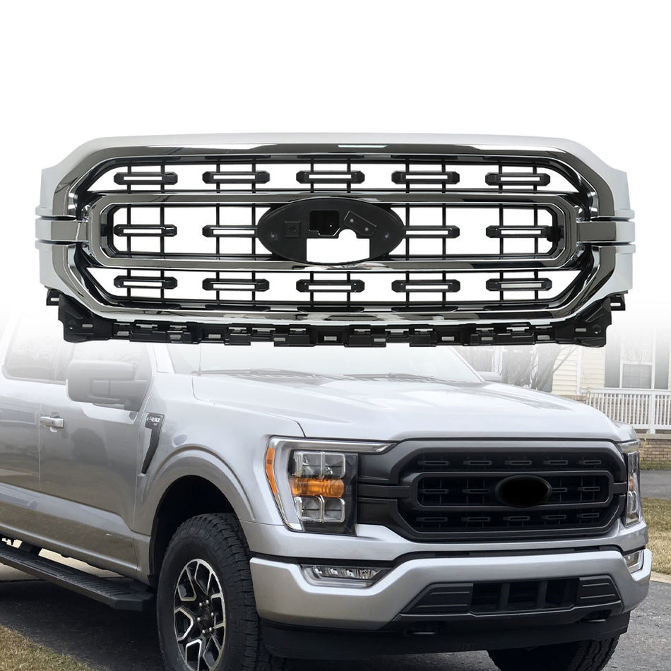 Labwork Front Bumper Grill For 2021-2022 Ford F150 XLT Black&Chrome ML3Z-8200-CA