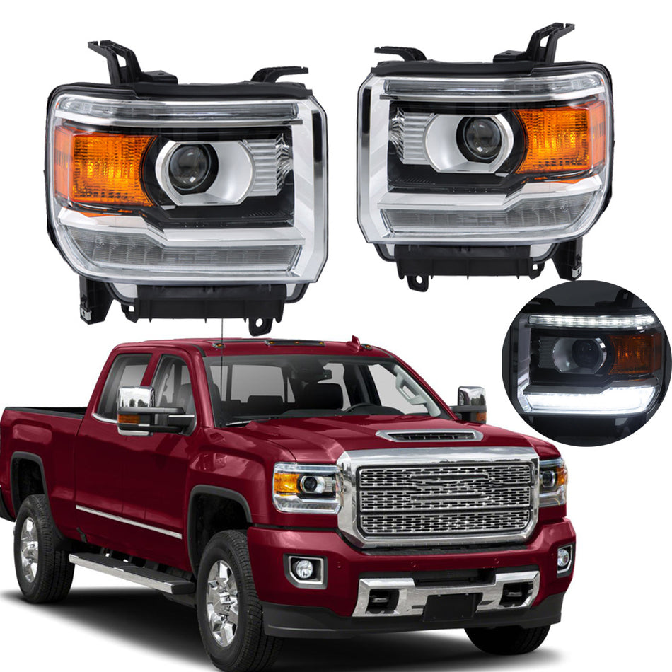 Labwork LH+RH HID w/ LED DRL Headlight For 2016-2019 GMC Sierra 2500HD/3500HD