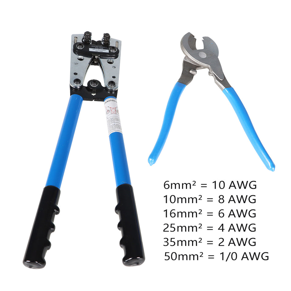 Battery Cable Lug Crimping Tool From 6-50mm2 With Cable Cutter And Crimp New