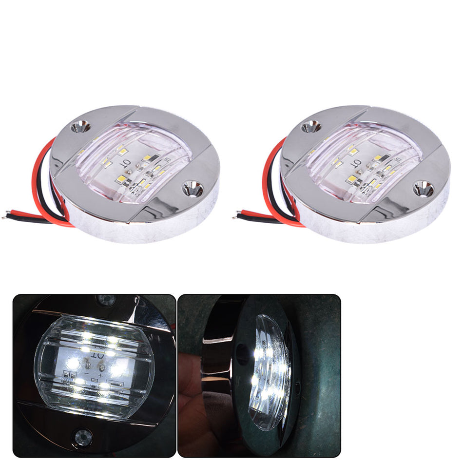 2X White Round Marine Boat LED Stern Lights Cabin Deck Courtesy Light Waterproof