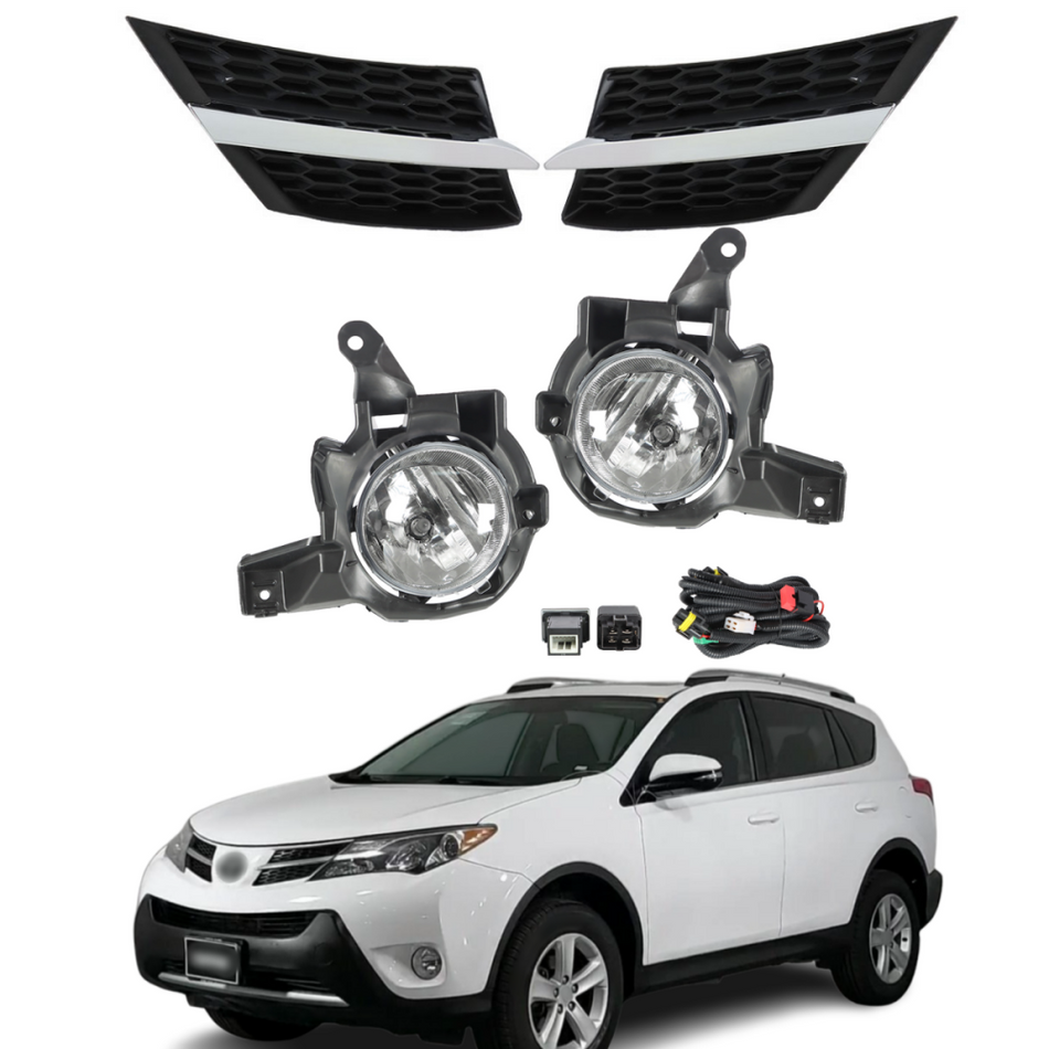 Labwork Left&Right Side Fog Lights+Front Grille For 2013-2015 Toyota RAV4 Clear
