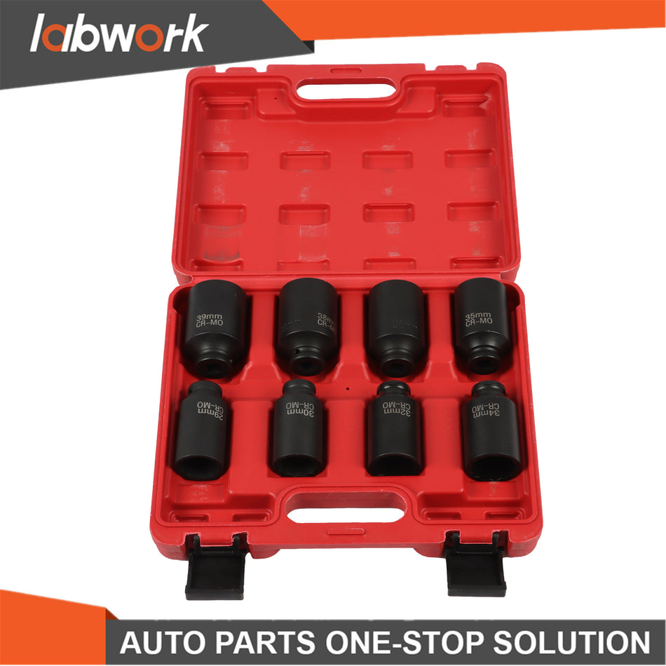 Labwork 8PCS 1/2" Drive Deep Spindle Axle Nut Impact Socket Set 29-39mm 12 Point