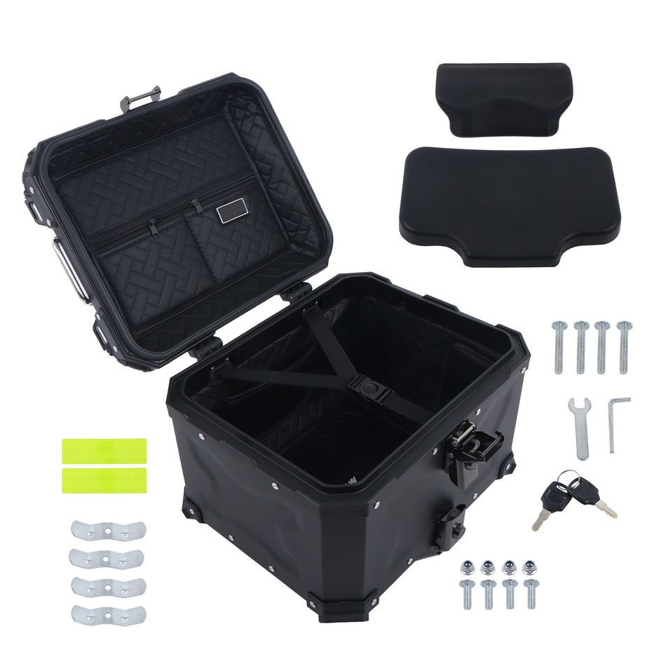 45L Motorcycle Rear Top Case Trunk with Safety Lock Black Aluminum Alloy