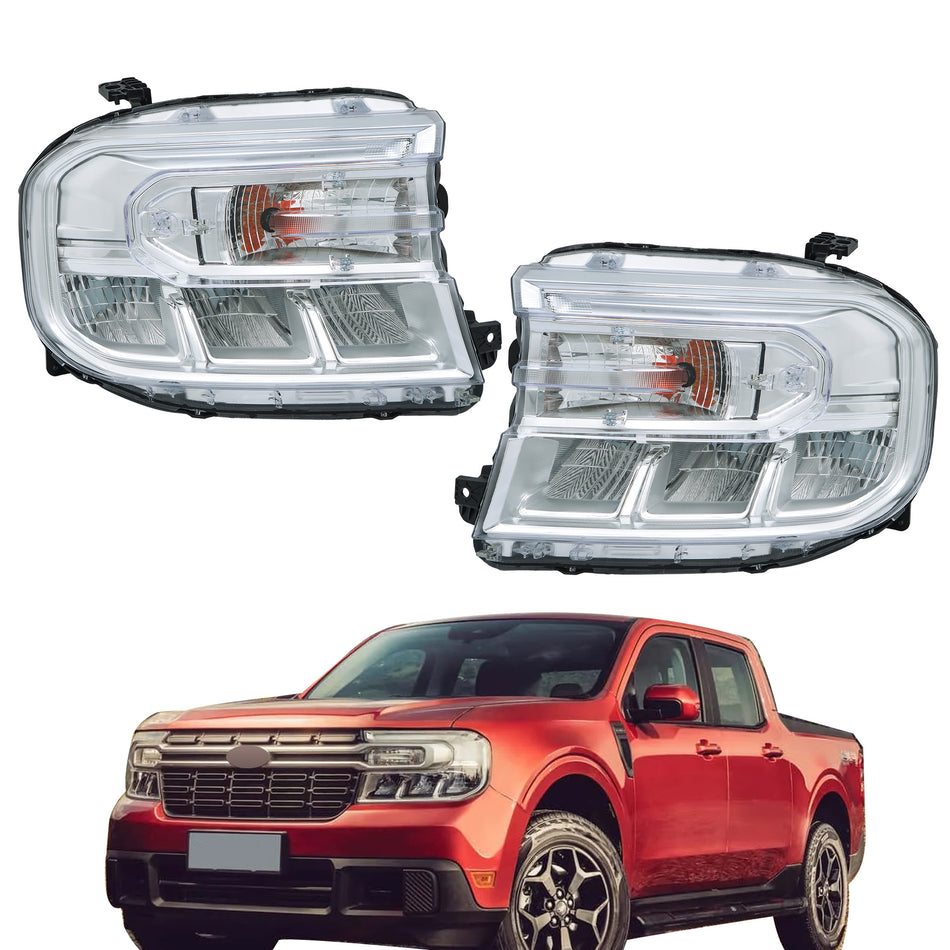Labwork LH+RH LED Headlight Chrome W/O LED DRL For 2022-24 Ford Maverick XL/XLT