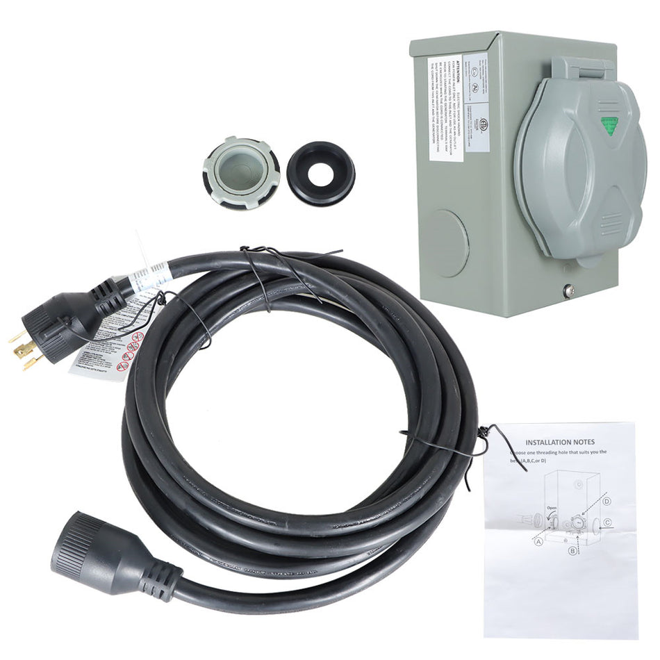 Generator Power Extension Cord Wire 30A with Power Inlet Box L14-30