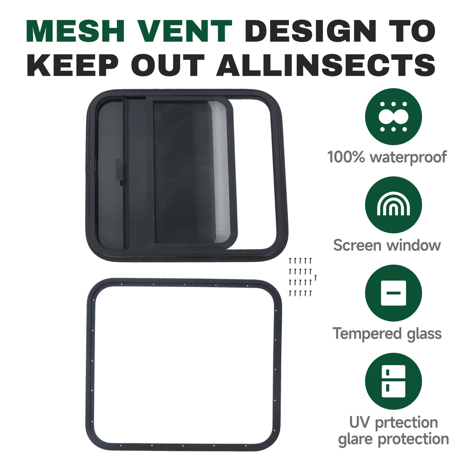 Labwork 24"W x 22H" RV Horizontal Slide Window Trim Ring Tempered Glass DOT