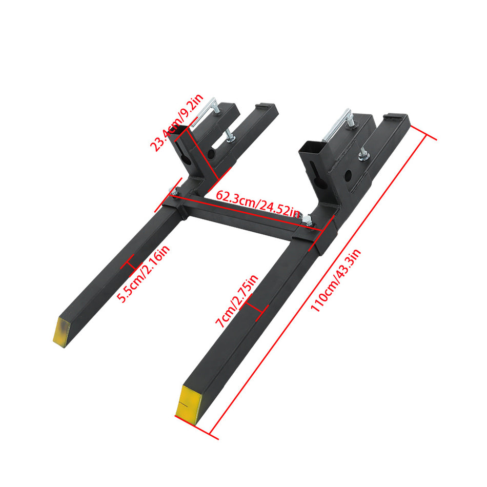 43 In Tractor Bucket Forks Clamp on Pallet Forks w/Adjustable Stabilizer Bar