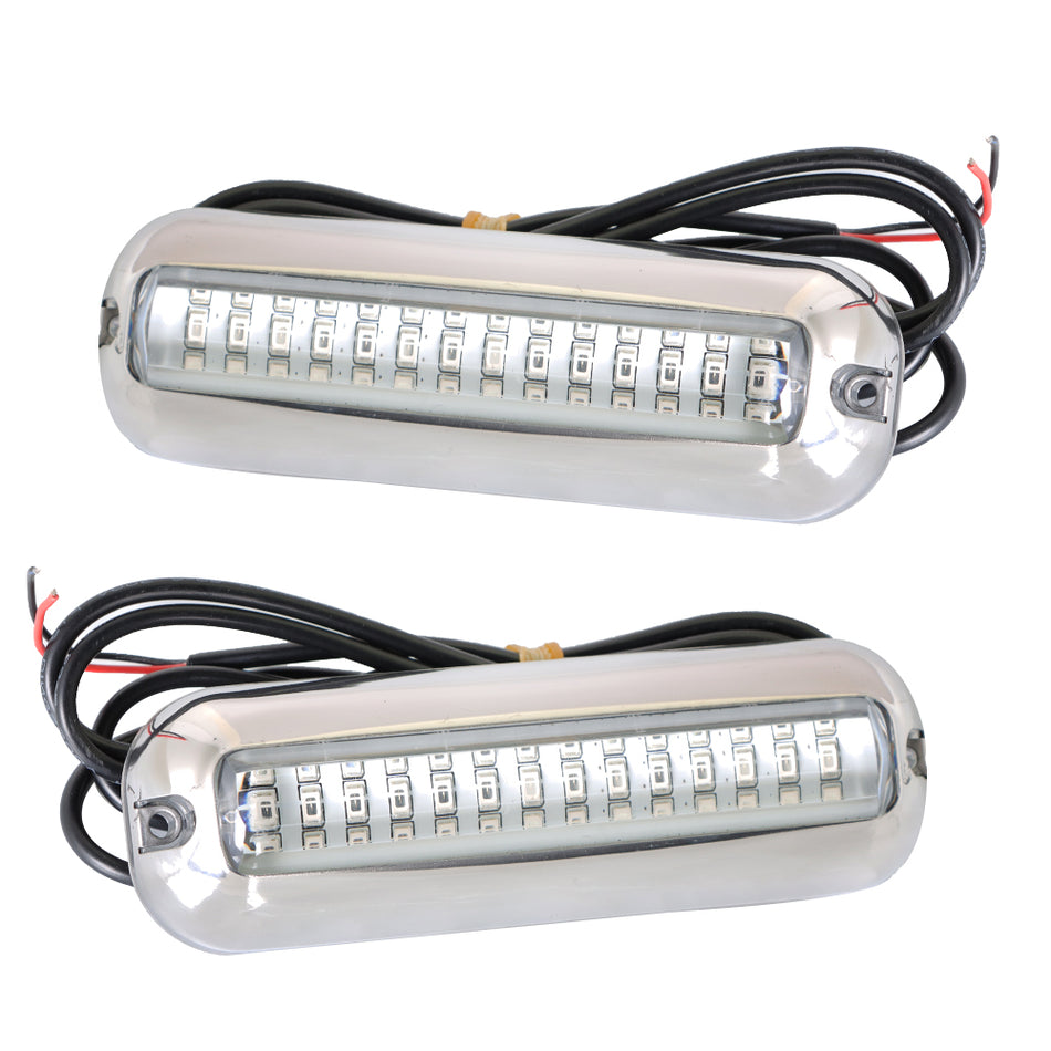 2X Blue 316 Stainless Steel Pontoon Underwater BOAT MARINE Transom LIGHTS 42LED