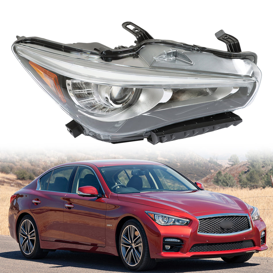 Labwork Right Side Headlights For 2014-2017 Infiniti Q50 LED Type W/o AFS Chrome