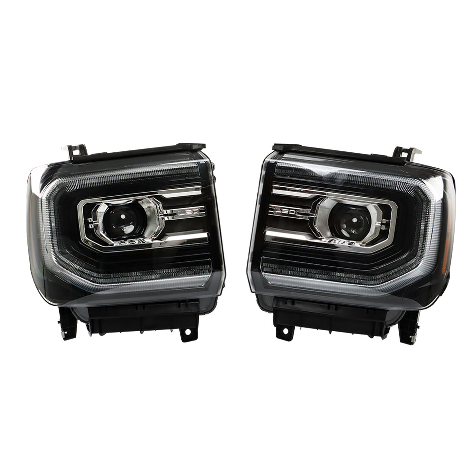 Labwork Right&Left Headlights Fit For GMC Sierra 1500 2016-2018 Black Full LED