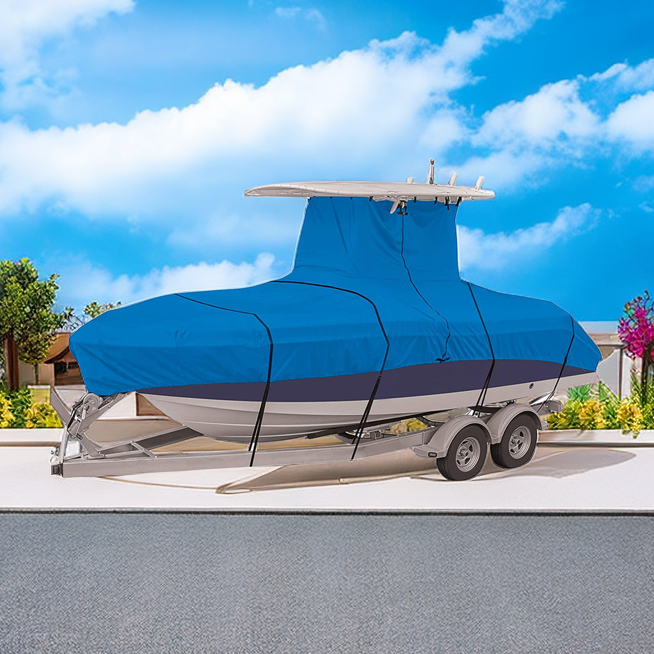 For Center Console Boats With T-Top Roofs Heavy-Duty Boat Cover 20-24ft Blue