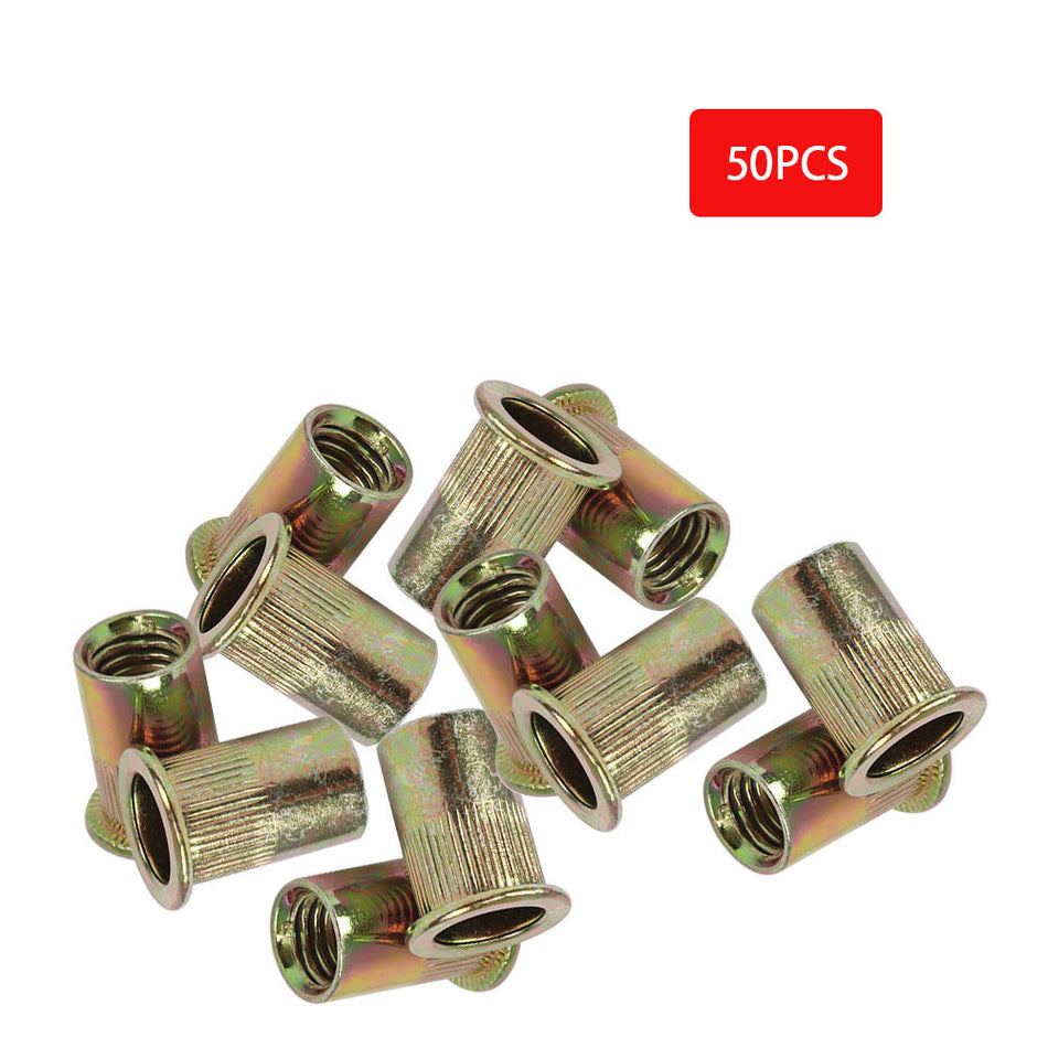 50 Pack M10 Insert Nutsert Zinc Plated Flat Head Rivet Nut Rivnut
