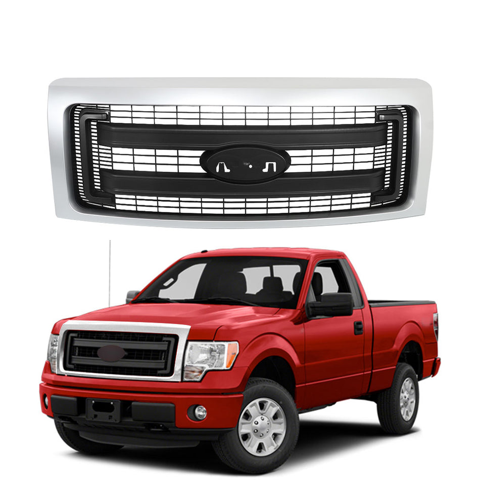 Labwork Front Upper Bumper Grill For 2009-2014  Ford F-150 Silver&Black Grille