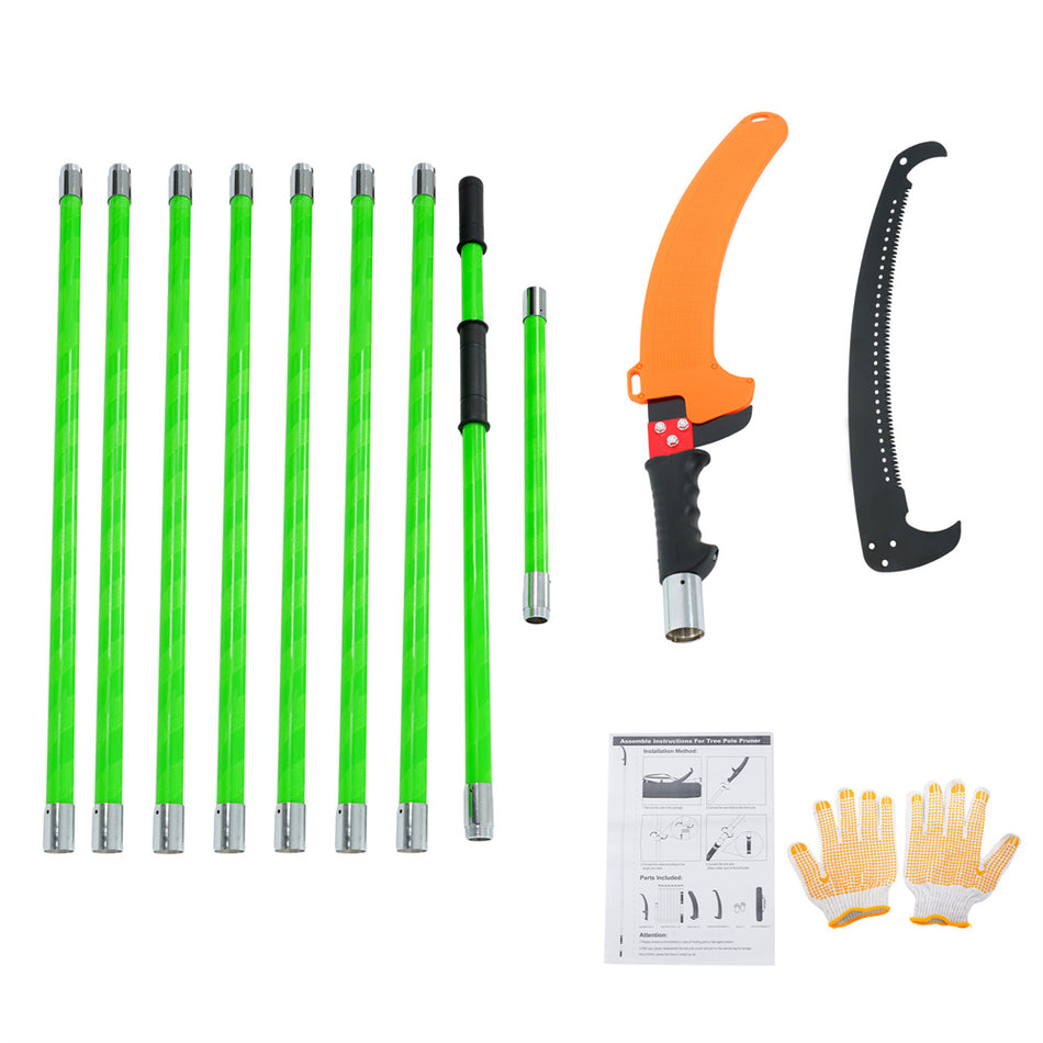 30 Feet Tree Pole Pruner Durable Tree Trimmers Handle Manual Branches Green
