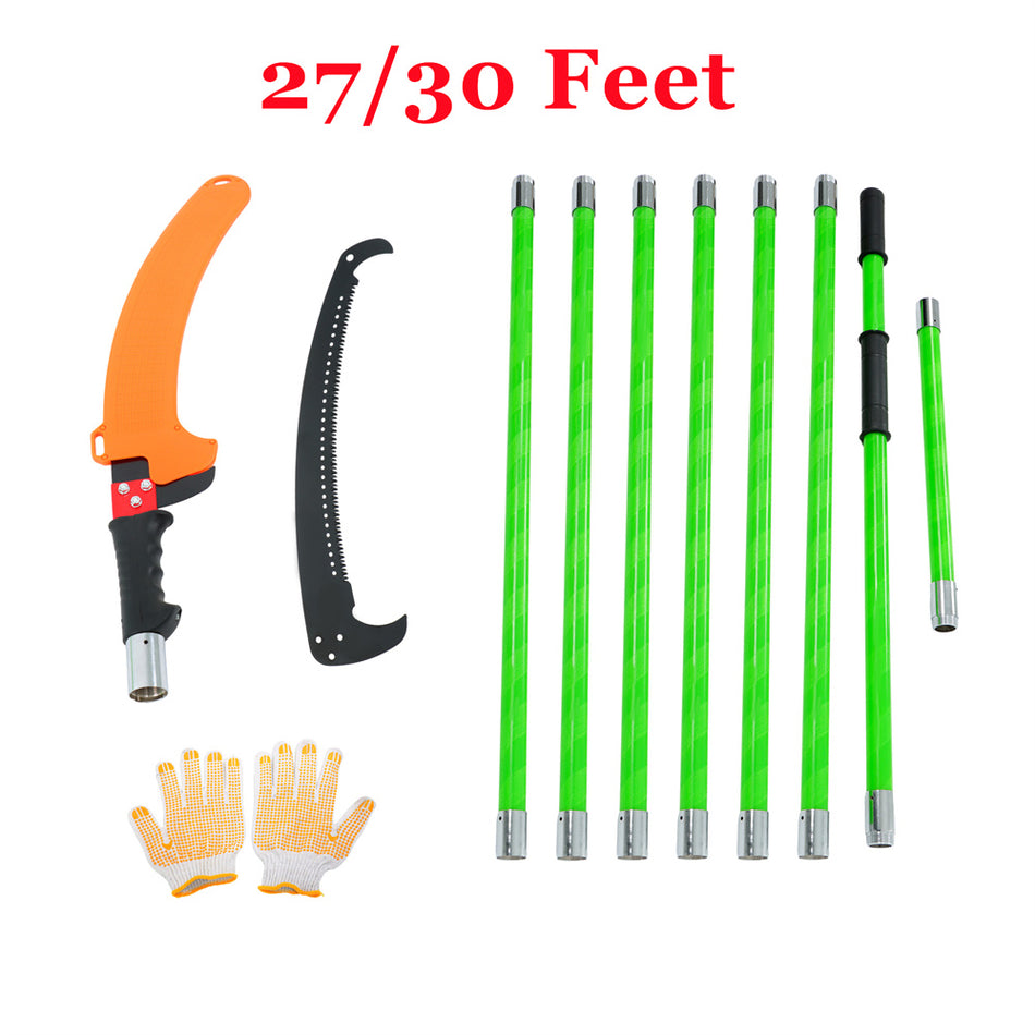 27/30 Feet Tree Pole Pruner Durable Tree Trimmers Handle Manual Branches Green
