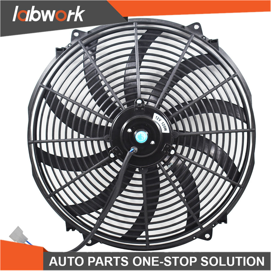 Labwork 16" Universal Slim Fan Push Pull Electric Radiator Cooling 12V Mount Kit