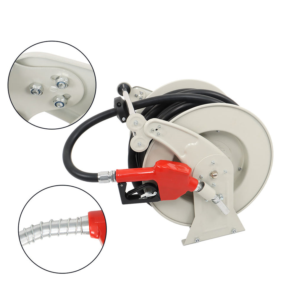 Diesel Hose Reel 3/4"x66' With Red Auto Refueling Gun Fuel Hose Reel Retractable
