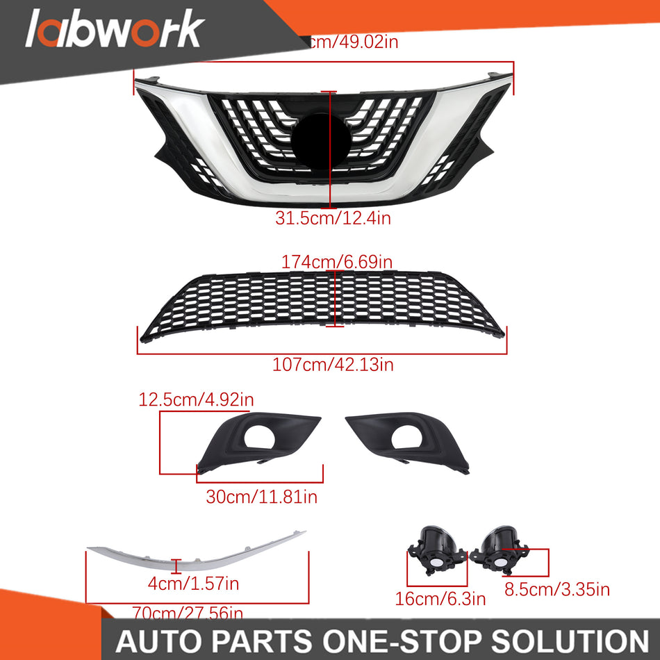 Labwork Front Grille Trim Molding&Foglights Set 8pcs For Nissan Murano 2015-2018