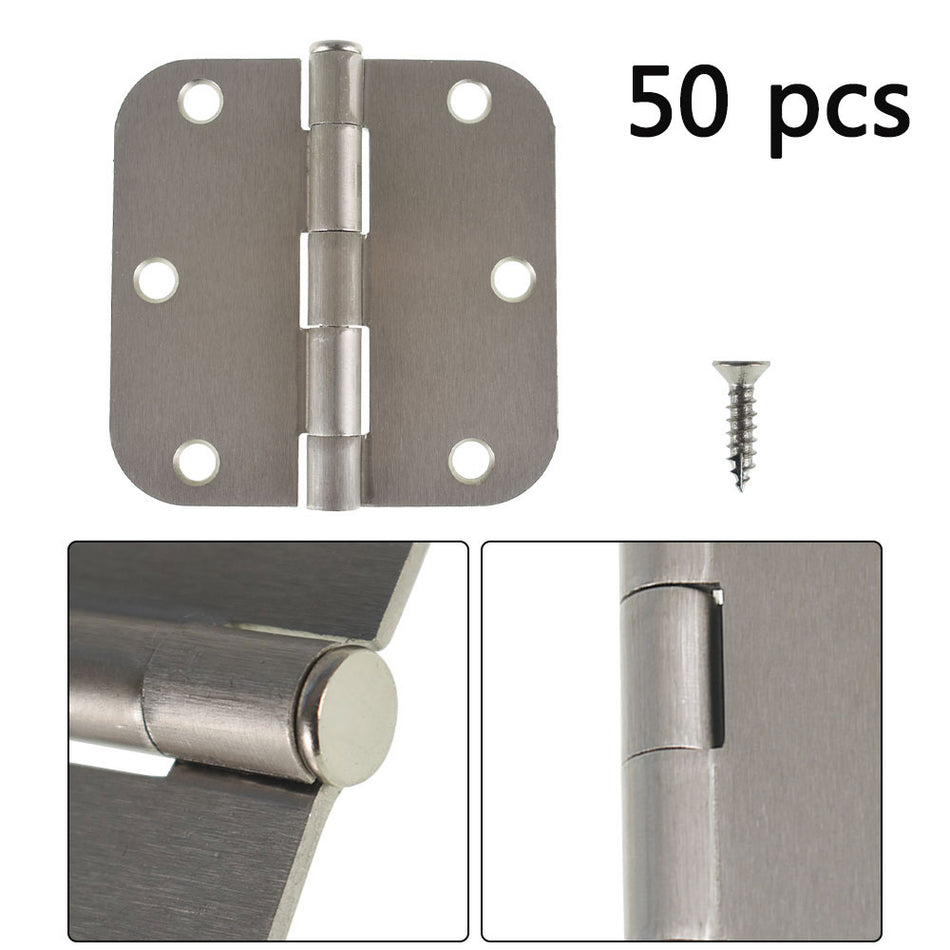 50 Pack 3.5Inch x 3.5Inch 2.2mm Satin Nickel Door Hinges 5/8" Radius Corners