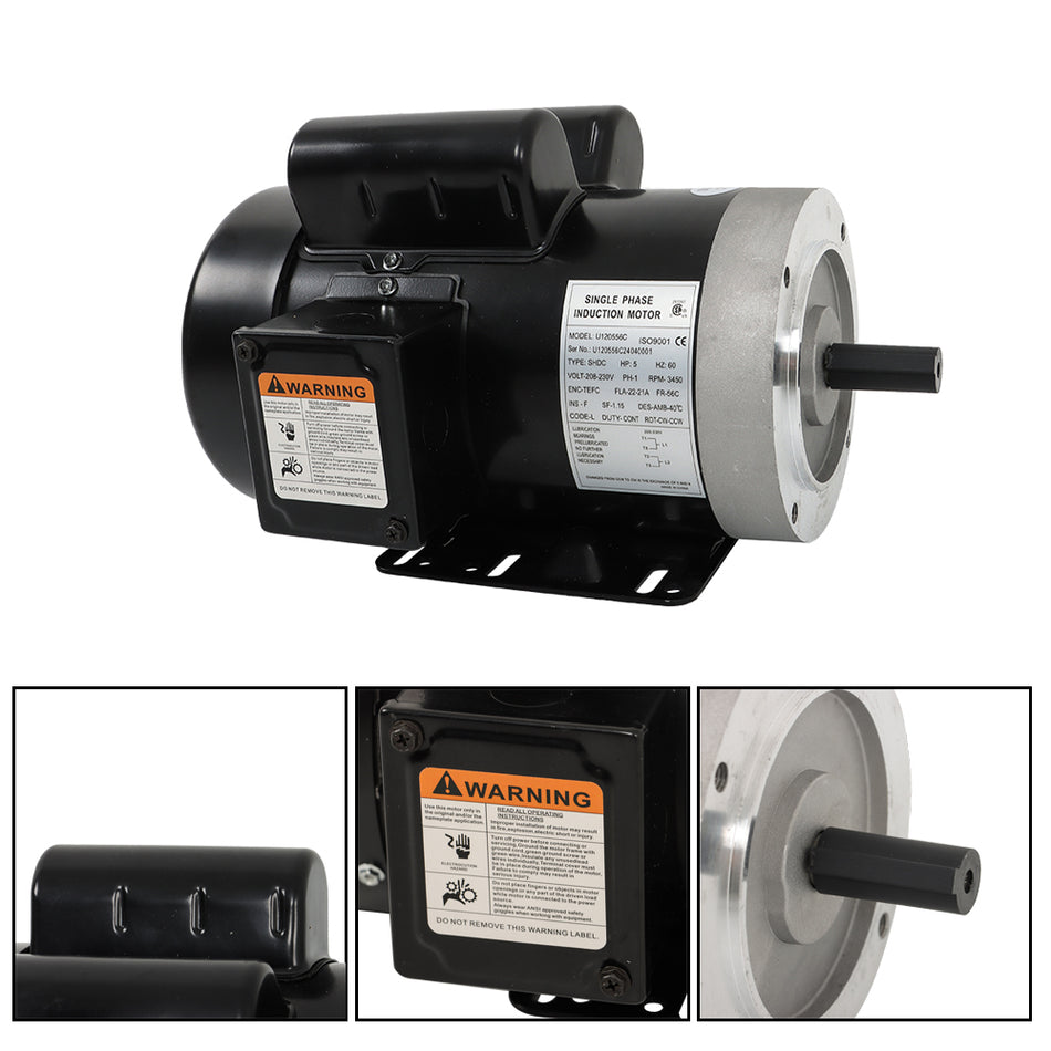 5HP Electric Motor 3450RPM Air Compressor Motor Single Phase 208-230V 5/8"Shaft