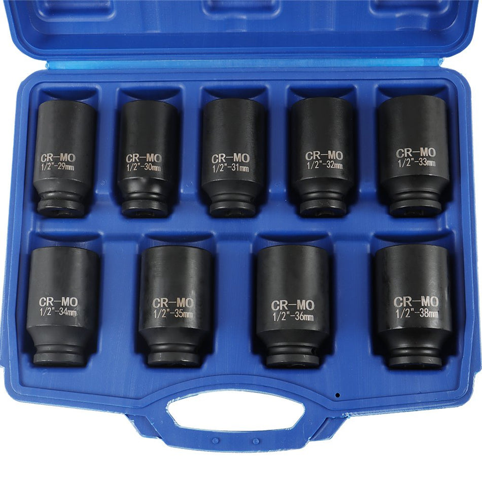 Labwork 9Pcs 29-38mm Deep Impact Socket Set Drive Metric Axle Hub Nut Socket