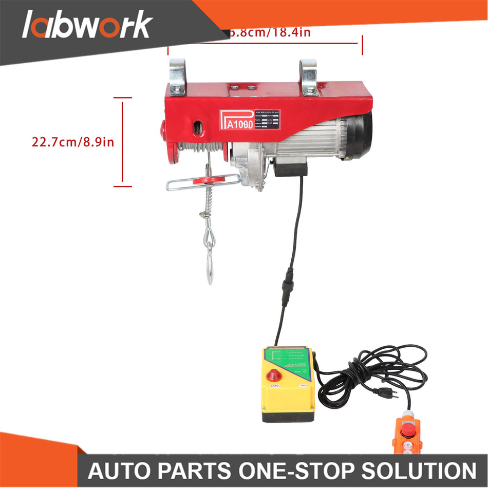 Labwork Electric Hoist 2200lbs 328ft Wireless & 14ft Wired Remote Control 1600W