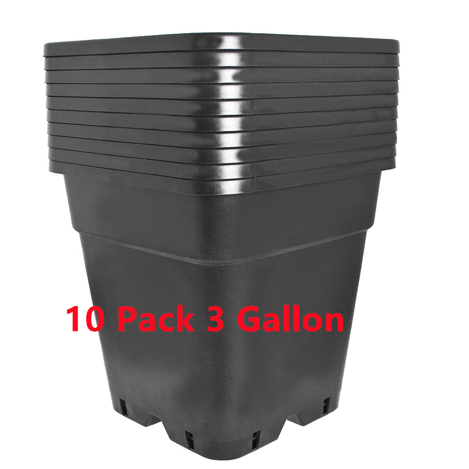 3 Gallon 10 × Square Nursery Pot Plastic Plant Flower Pots Re-Usable Black
