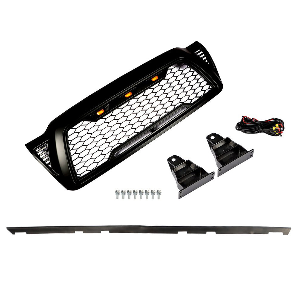 Labwork Front Upper Bumper Grille For Toyota Tacoma 2005-11 Black Plastic W/ LED