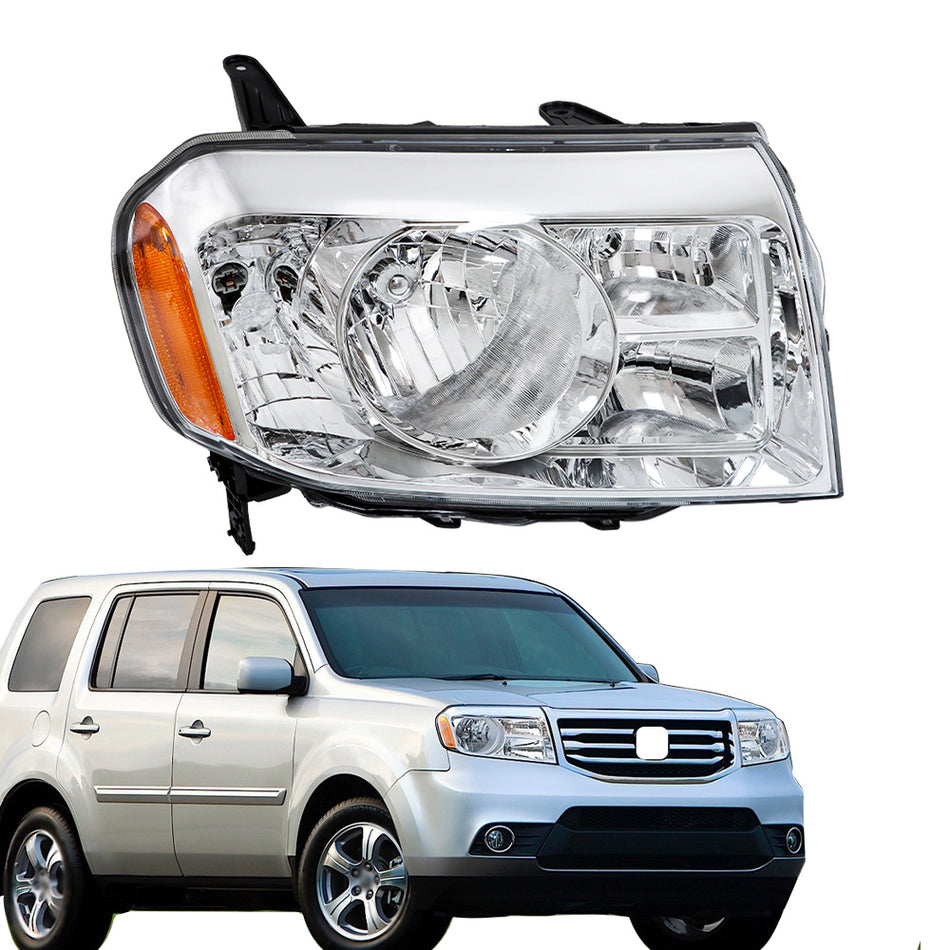Labwork Right New Halogen Chrome Headlight Assembly For 2009-2011 Honda Pilot