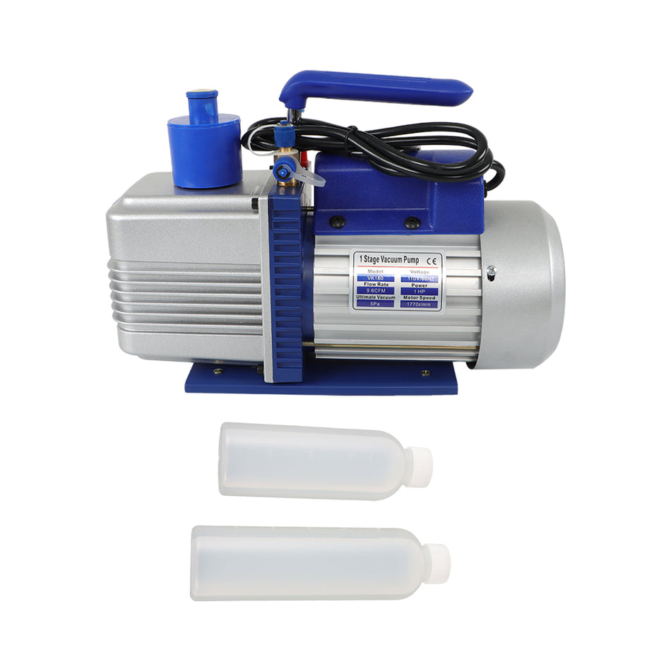 110V 9.6 CFM 1 HP HVAC Air Vacuum Pump Single Stage Rotary Vane With Oil Bottle