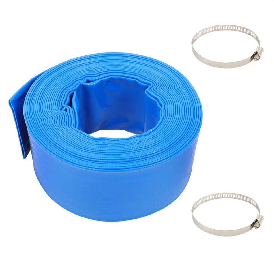 3” Diameter x 50 FT Lay-Flat Pool Backwash Hose For Swimming Drain Pools Blue