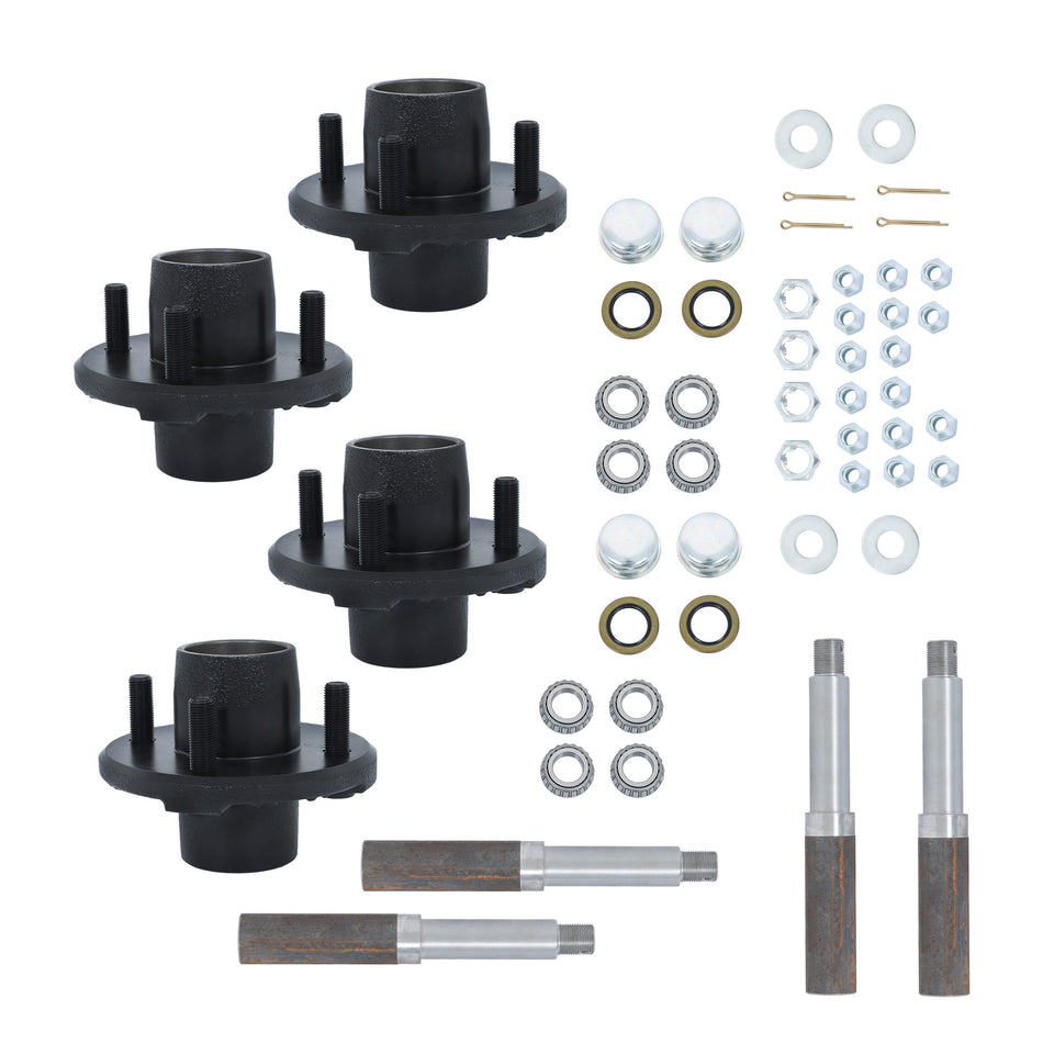 Labwork 1" Round BT8 Spindle W/Trailer Bearing 4 Sets 4 on 4"Trailer Hub Kit