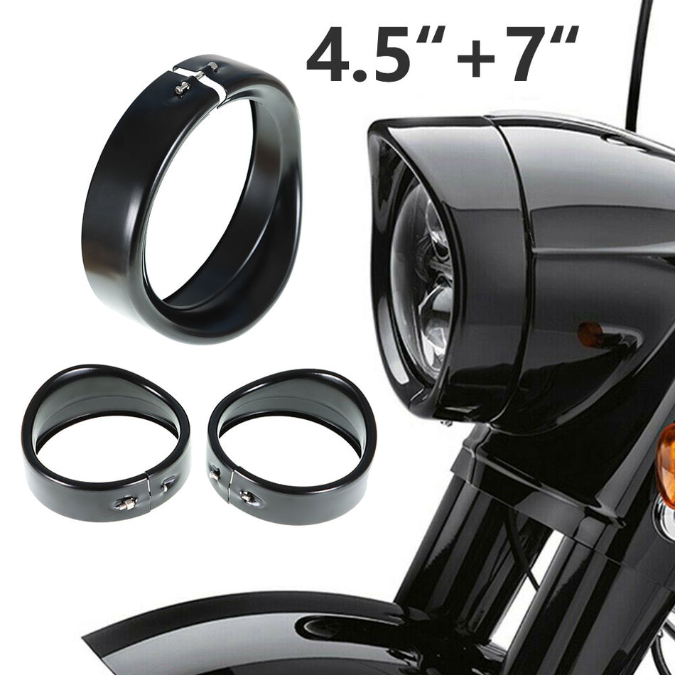 For Road King 7" Headlight 4.5" Passing Lights Lamps Trim Ring Bezel Visor Cover