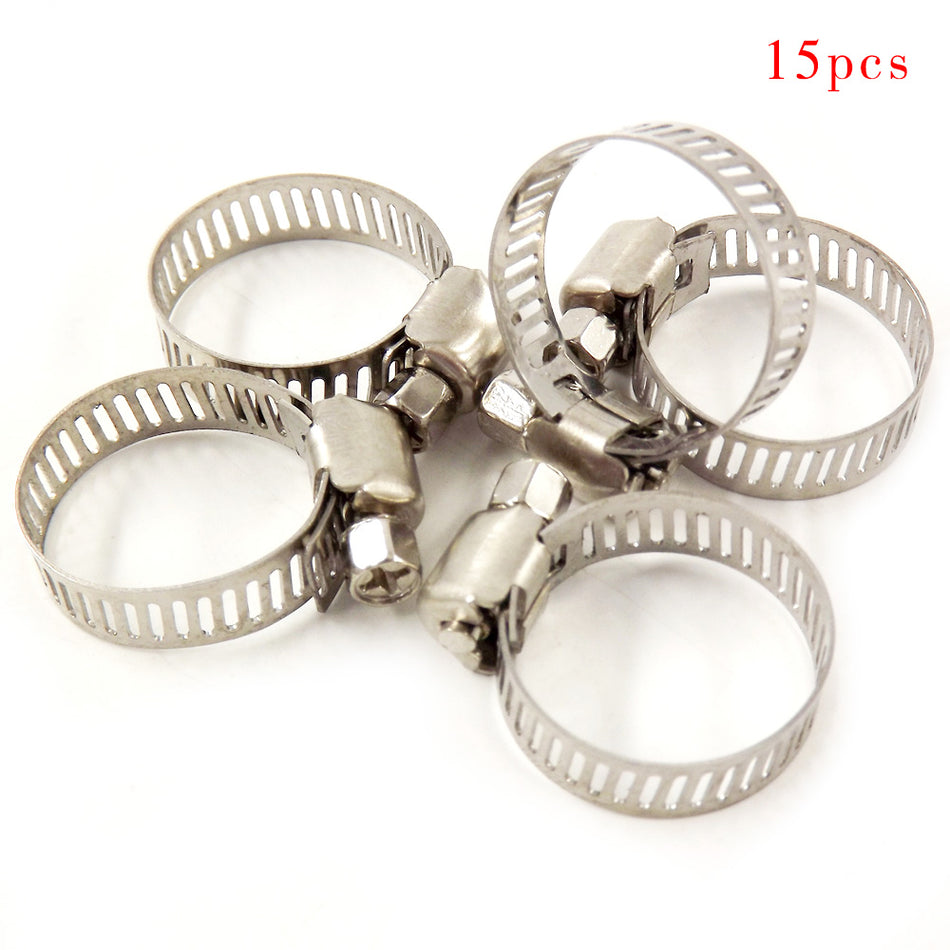 15× 5/16-15/32" Stainless Steel Drive Hose Clamps Fuel Line Worm Clips (8-12 mm)
